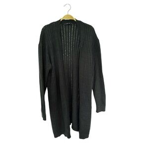 LTS LONG TALL SALLY Black Ribbed Open Knit Long Soft Cardigan M 6- 8